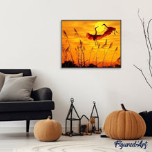 Charger l'image dans la galerie, peinture par numéros | Grues au Coucher du Soleil | animaux, facile, grues cendrées, oiseaux, paysages | FiguredArt