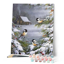 Charger l'image dans la galerie, peinture par numéros | Trois Oiseaux sous la Neige | animaux, complexe, france, oiseaux, paysages | FiguredArt