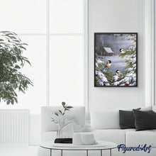 Charger l'image dans la galerie, peinture par numéros | Trois Oiseaux sous la Neige | animaux, complexe, france, oiseaux, paysages | FiguredArt