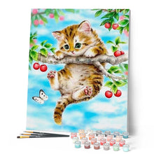 Charger l'image dans la galerie, peinture par numéros | Chaton suspendu à une Branche | animaux, arbres, chats, intermédiaire | FiguredArt