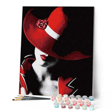 Charger l'image dans la galerie, peinture par numéros | Chapeau et Fleur rouges | facile, portrait | FiguredArt