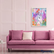 Charger l'image dans la galerie, peinture par numéros | Jolie Licorne au milieu des Fleurs | animaux, intermédiaire, licornes | FiguredArt