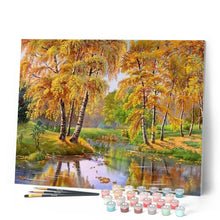 Charger l'image dans la galerie, peinture par numéros | Arbres aux feuilles jaunies près de la Rivière | complexe, paysages | FiguredArt