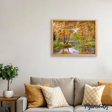 Charger l'image dans la galerie, peinture par numéros | Arbres aux feuilles jaunies près de la Rivière | complexe, paysages | FiguredArt