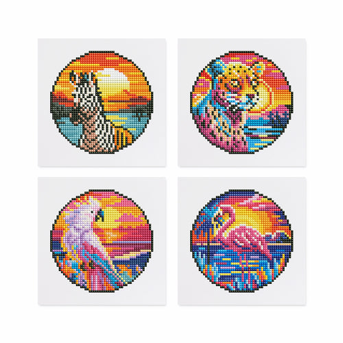 Mini Diamond Painting 15x20cm (4 pièces) - Oiseaux Tropicaux et Coucher de Soleil