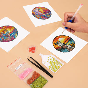 Mini Diamond Painting 15x20cm (4 pièces) - Oiseaux Tropicaux et Coucher de Soleil