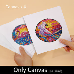 Mini Diamond Painting 15x20cm (4 pièces) - Oiseaux Tropicaux et Coucher de Soleil
