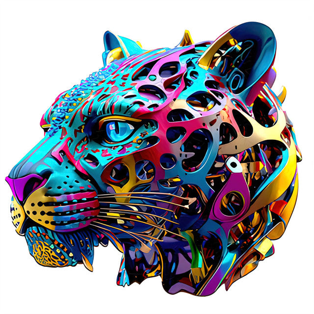 Puzzle 2D en Bois - Jaguar multicolore