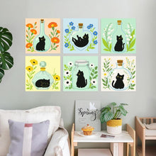 Charger l'image dans la galerie, Mini Série Peinture par Numéros 20x20cm (6 pièces) - Chats noirs botaniques