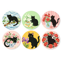 Charger l'image dans la galerie, Mini Série Peinture par Numéros - Disques Ø20cm (6 pièces) - Chat noir et fleurs Figured'Art