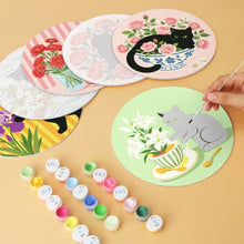 Charger l'image dans la galerie, Mini Série Peinture par Numéros - Disques Ø20cm (6 pièces) - Chat noir et fleurs