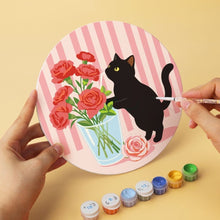 Charger l'image dans la galerie, Mini Série Peinture par Numéros - Disques Ø20cm (6 pièces) - Chat noir et fleurs