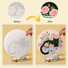 Charger l'image dans la galerie, Mini Série Peinture par Numéros - Disques Ø20cm (6 pièces) - Chat noir et fleurs