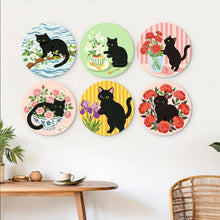 Charger l'image dans la galerie, Mini Série Peinture par Numéros - Disques Ø20cm (6 pièces) - Chat noir et fleurs