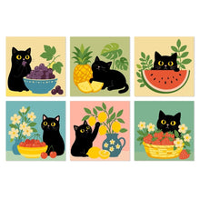 Charger l'image dans la galerie, Mini Série Peinture par Numéros 20x20cm (6 pièces) - Chat et fruits colorés Figured'Art
