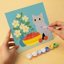 Charger l'image dans la galerie, Mini Série Peinture par Numéros 20x20cm (6 pièces) - Chat et fruits colorés