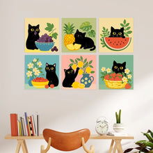 Charger l'image dans la galerie, Mini Série Peinture par Numéros 20x20cm (6 pièces) - Chat et fruits colorés