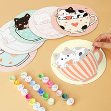 Charger l'image dans la galerie, Mini Série Peinture par Numéros - Disques Ø20cm (6 pièces) - Chats et tasses à thé