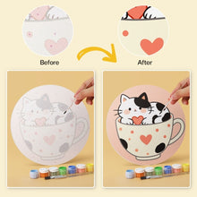 Charger l'image dans la galerie, Mini Série Peinture par Numéros - Disques Ø20cm (6 pièces) - Chats et tasses à thé