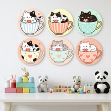 Charger l'image dans la galerie, Mini Série Peinture par Numéros - Disques Ø20cm (6 pièces) - Chats et tasses à thé