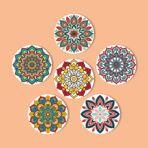 Peinture par numéros Dessous de Verre 15cm (6 pièces) - Mandala Coloré