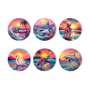 Peinture par numéros Dessous de Verre 15cm (6 pièces) - Vie Marine Colorée