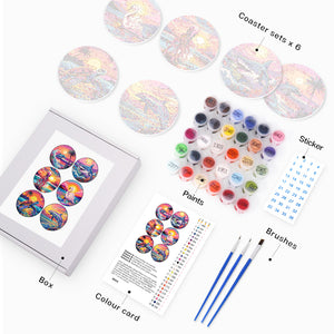 Peinture par numéros Dessous de Verre 15cm (6 pièces) - Vie Marine Colorée