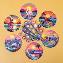 Charger l&#39;image dans la galerie, Peinture par numéros Dessous de Verre 15cm (6 pièces) - Vie Marine Colorée