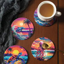 Charger l&#39;image dans la galerie, Peinture par numéros Dessous de Verre 15cm (6 pièces) - Vie Marine Colorée