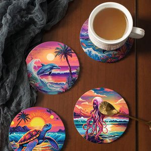 Peinture par numéros Dessous de Verre 15cm (6 pièces) - Vie Marine Colorée