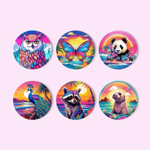 Peinture par numéros Dessous de Verre 15cm (6 pièces) - Série Faune avec Panda, Raton Laveur et Phoque