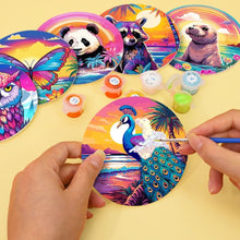 Charger l&#39;image dans la galerie, Peinture par numéros Dessous de Verre 15cm (6 pièces) - Série Faune avec Panda, Raton Laveur et Phoque
