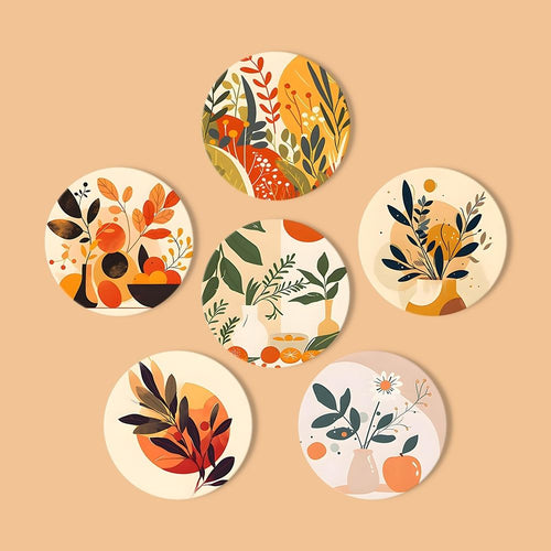 Peinture par numéros Dessous de Verre 15cm (6 pièces) - Design Botanique Moderne