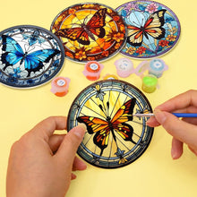 Charger l&#39;image dans la galerie, Peinture par numéros Dessous de Verre 15cm (4 pièces) - Ailes Vibrantes: Un Quatuor de Papillons