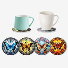 Charger l&#39;image dans la galerie, Peinture par numéros Dessous de Verre 15cm (4 pièces) - Ailes Vibrantes: Un Quatuor de Papillons