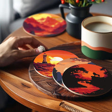 Charger l&#39;image dans la galerie, Peinture par numéros Dessous de Verre 15cm (6 pièces) - Scène de Coucher de Soleil