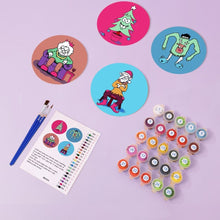 Charger l&#39;image dans la galerie, Peinture par numéros Dessous de Verre 15cm (4 pièces) - Cadeau de Noël Créatif 2