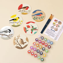 Charger l'image dans la galerie, Peinture par numéros Dessous de Verre 10cm (6 pièces) - Petits Oiseaux Chanteurs
