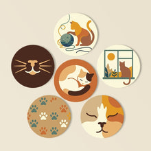 Charger l'image dans la galerie, Peinture par numéros Dessous de Verre 10cm (6 pièces) - Vie de Chat Figured'Art