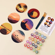 Charger l'image dans la galerie, Peinture par numéros Dessous de Verre 10cm (6 pièces) - Horizons au Coucher du Soleil