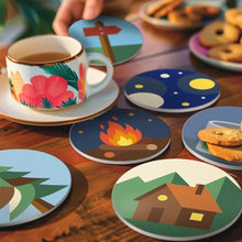 Charger l'image dans la galerie, Peinture par numéros Dessous de Verre 10cm (6 pièces) - Nuits de camping
