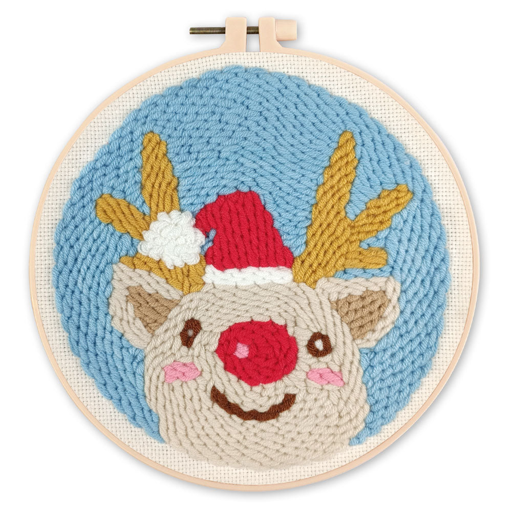 Punch Needle Tête de Renne et Bonnet de Noël