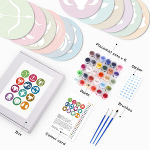 Peinture par numéros Sets de Table 20 cm (12 pièces) - Série Signes du Zodiaque 1