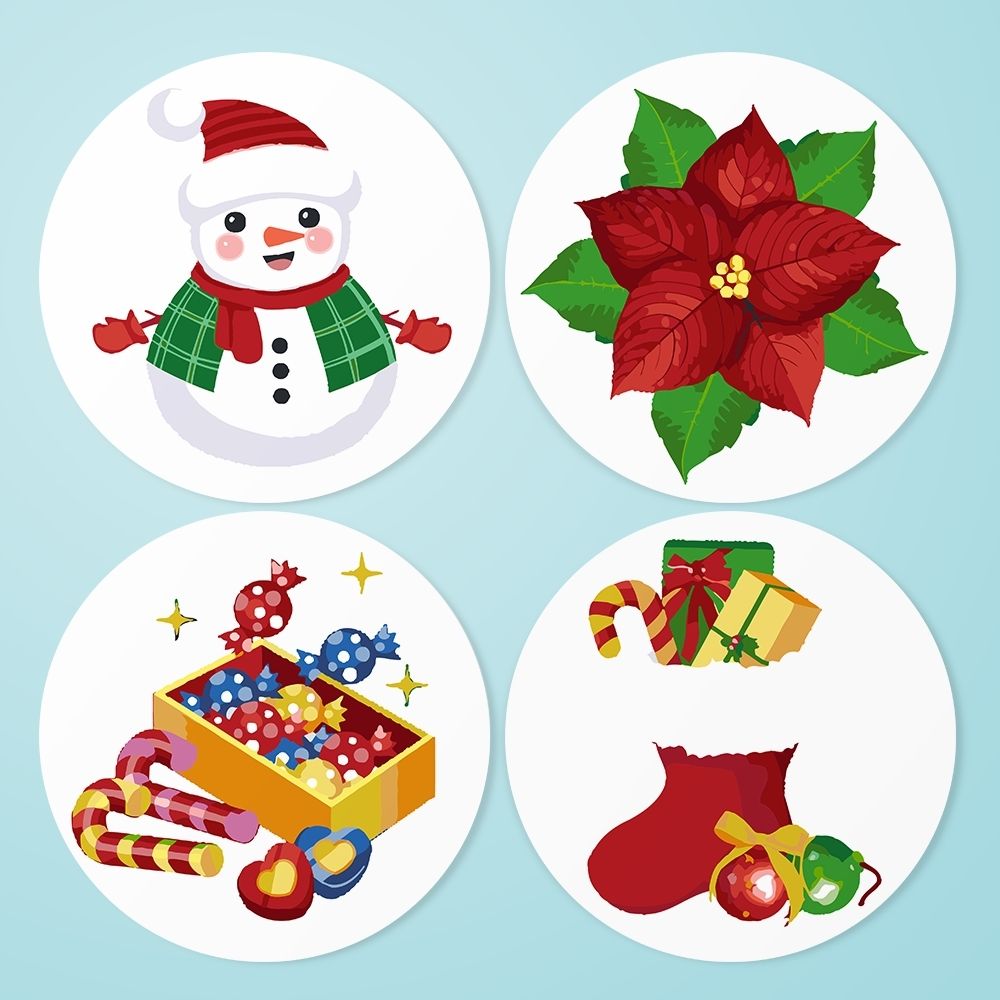 Peinture par numéros Sets de Table 20 cm (4 pièces) - Thème Bonhomme de Neige Figured'Art