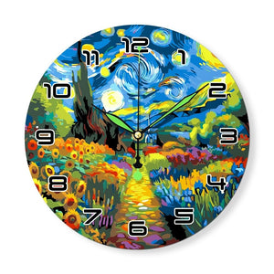 Horloge Peinture par Numéros - Nuit étoilée et Tournesols