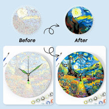 Charger l&#39;image dans la galerie, Horloge Peinture par Numéros - Nuit étoilée et Tournesols