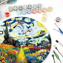 Charger l&#39;image dans la galerie, Horloge Peinture par Numéros - Nuit étoilée et Tournesols