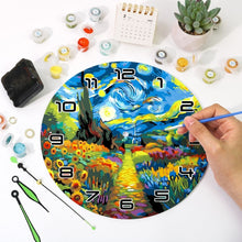Charger l&#39;image dans la galerie, Horloge Peinture par Numéros - Nuit étoilée et Tournesols