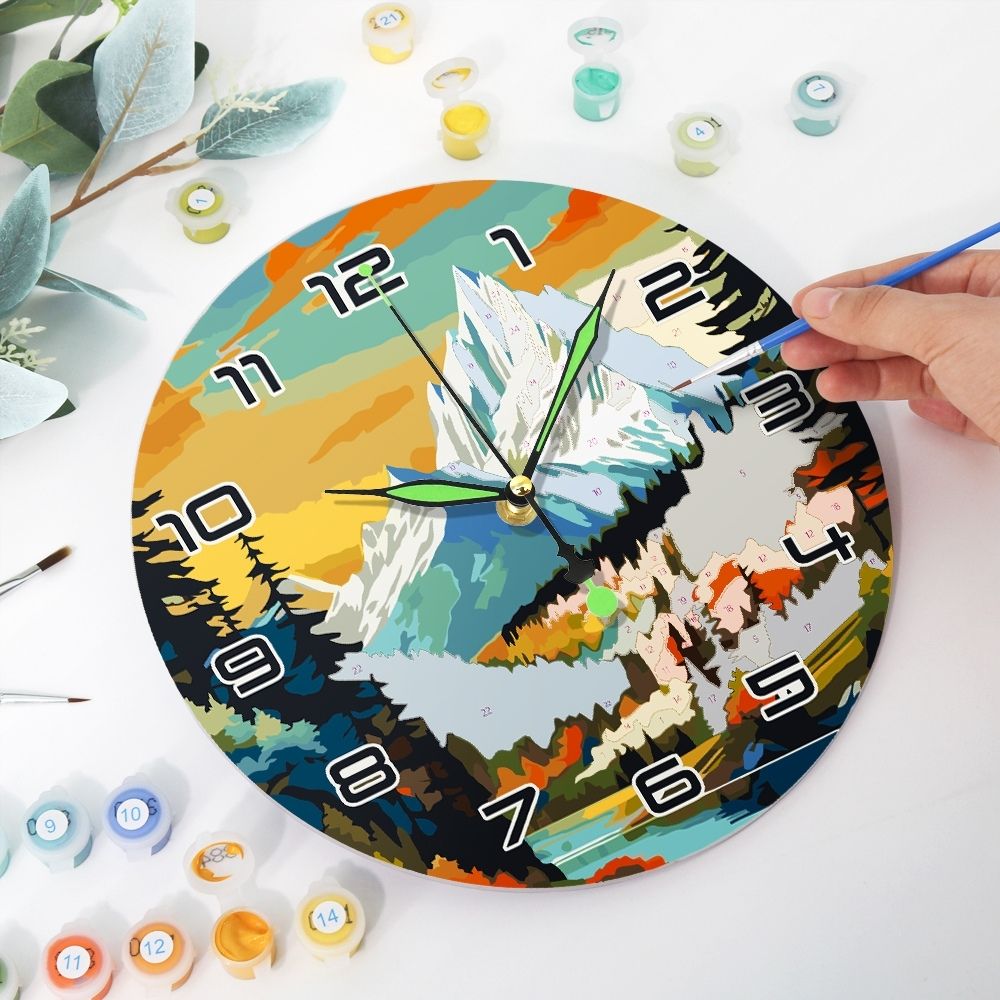 Horloge Peinture par Numéros - Montagne au Crépuscule