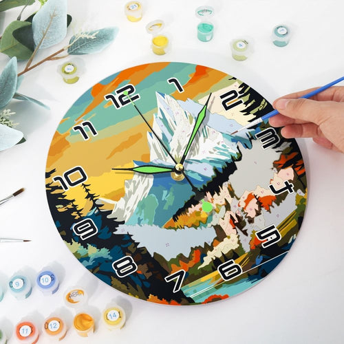 Horloge Peinture par Numéros - Montagne au Crépuscule